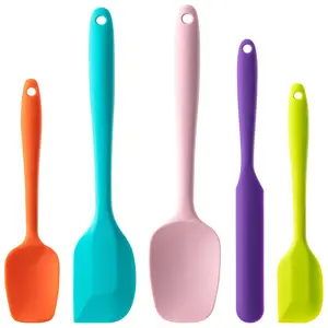 5-Piece Silicone Scraper Set, Food-Grade Rubber Scrapers, Ergonomic Handle, Heat Resistant, Ideal for Baking & Cooking Non-Stick Pans, Baking Utensils Supplies