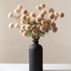 Faux Flowers for Vase - Kiku 10pcs Stems, beige/ white/ orange Fake Flowers Stems for Pottery Vase, Realistic Artificial Flowers, Pom Pom Balls for Aesthetic Room Decor, Floral Arrangements Centerpiece (Beige/White)
