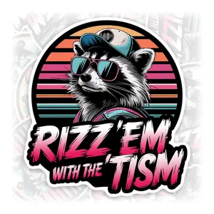 Riz* ’Em with the ’Tism Raccoon Sunset Vinyl Sticker, Funny Cool Waterproof Bumper Sticker for Car Bottle Laptop CP8