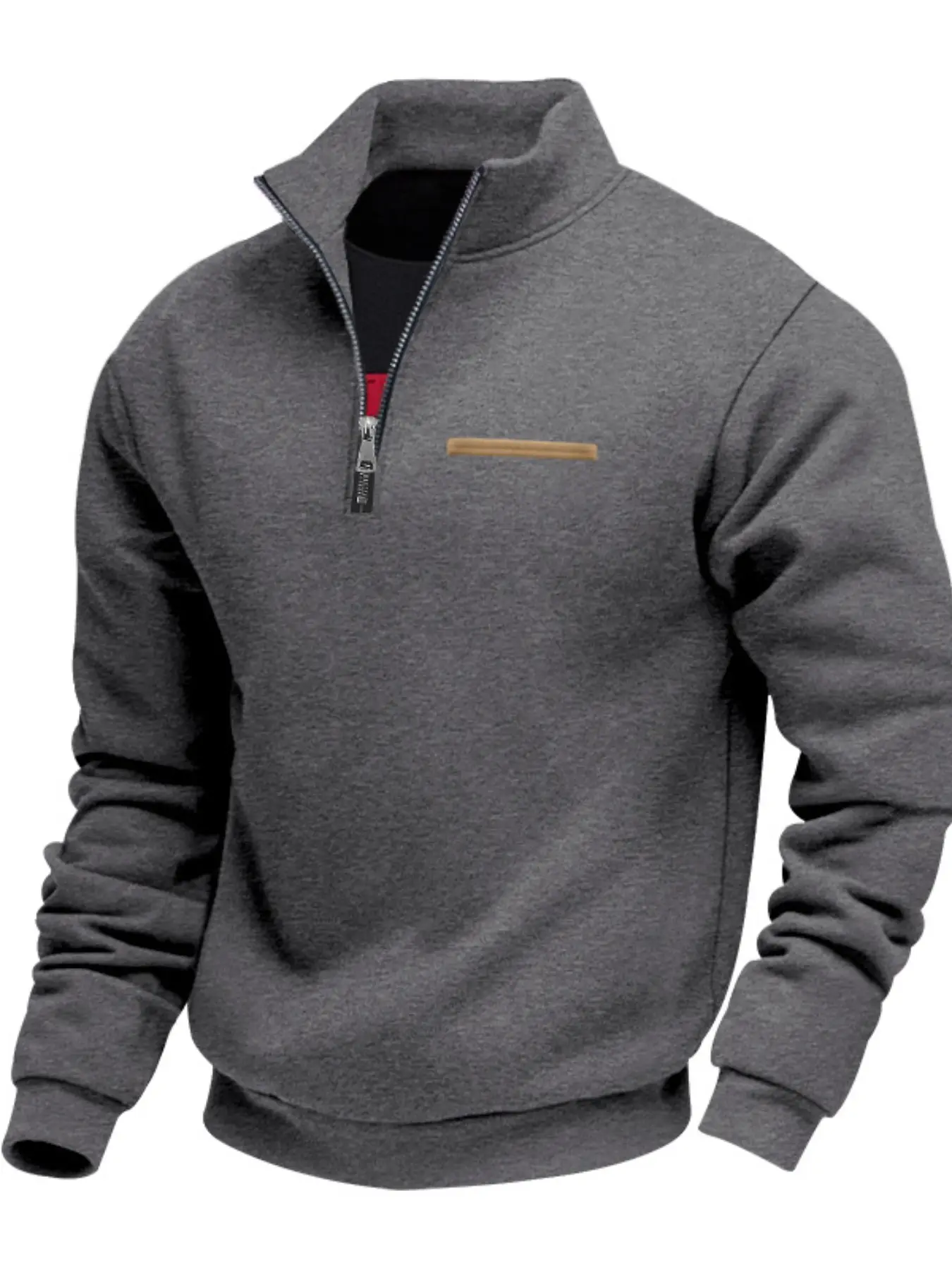 Men's Half-Zip Pullover with Contrast Zipper & Pocket - Half Zip Collared, Stand-Up Collar, Ribbed Cuffs & Hem, Classic Fit, Fitted Casual Style Sweatshirt
