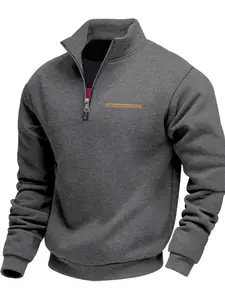 Men's Half-Zip Pullover Casual Streetwear Sweatshirt with Contrast Zipper & Pocket, Stand-Up Collar, Ribbed Cuffs & Hem, Classic Fit, Perfect for Casual Daily Errands & Light Outdoor Adventures
