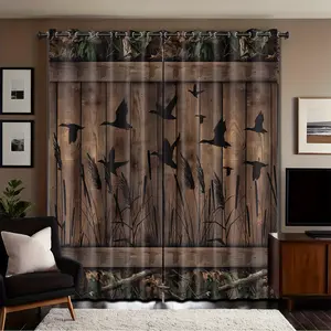 2 panels retro country duck print blackout curtains - room divider blackout curtain with perforated design on the top, suitable for living rooms, bedrooms, kitchens, and holiday decorations, Home Decoration Curtain, Christmas curtains