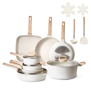 【Spotlight Day】VEVOR 19 Piece Pots and Pans Set Nonstick, Granite Cookware Set, Induction Cookwares, Kitchen RV Cooking Sets with Frying, Sauce, Saute, Tempered Glass Lids, and Pan Protectors, White