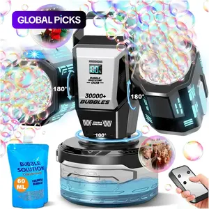 Dual Head Rechargeable Bubble Machine with RGB Light Remote Control, 360° Rotating Multi-Bubble Output, High Bubble Output, 30000 Bubbles/minute, Wedding Party Outdoor Activity Essential, Multifunction Bubble Maker, Bubble Blower #GLOBAL PICKS