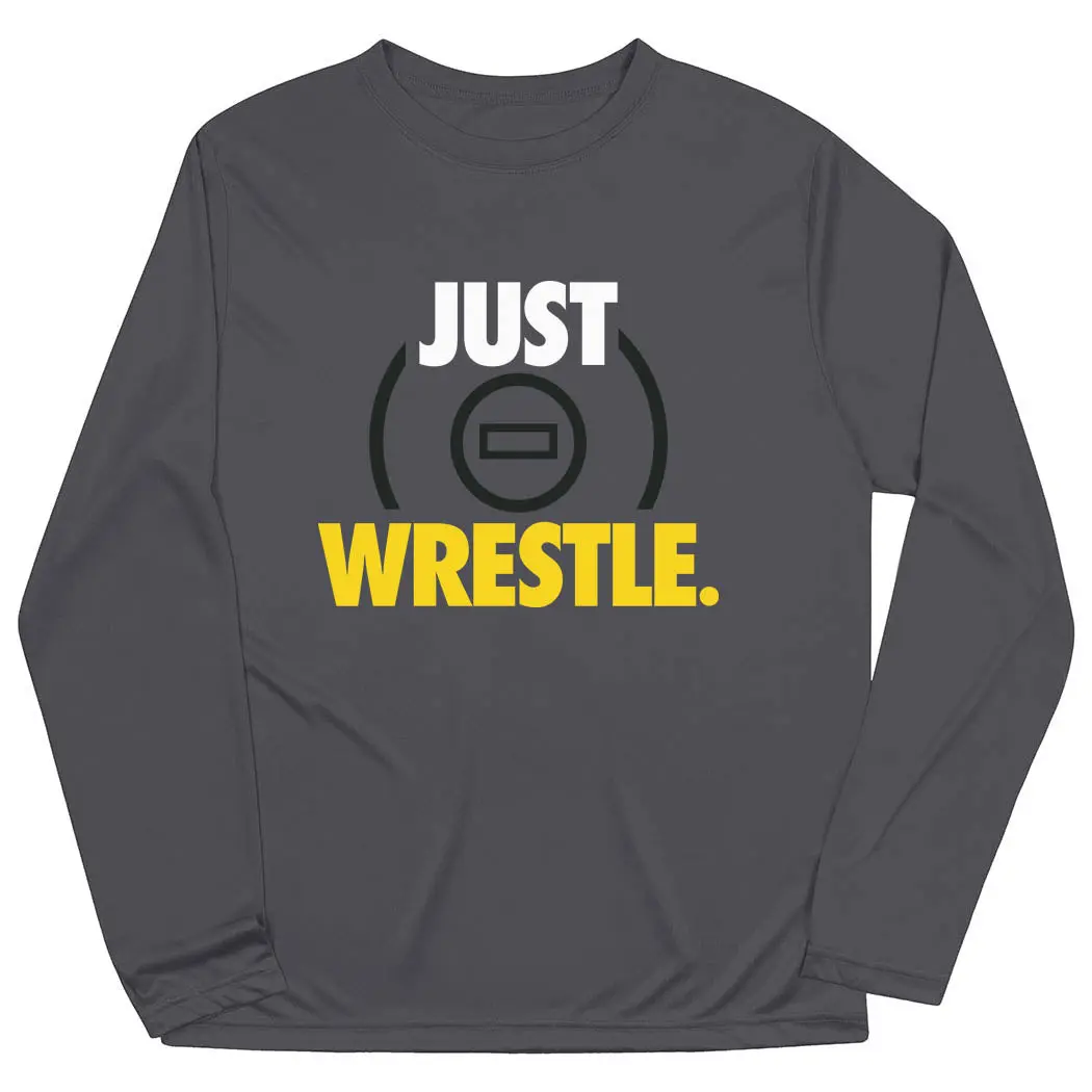 Men's Long Sleeve Wrestling Performance Tee with Wrestle Logo - Dry Fit Shirts, Tech Fabric Sporty Chic Activewear, Sweat Wicking Breathable, UV Protection AM Workout Top Great Gift for Sports Occasions