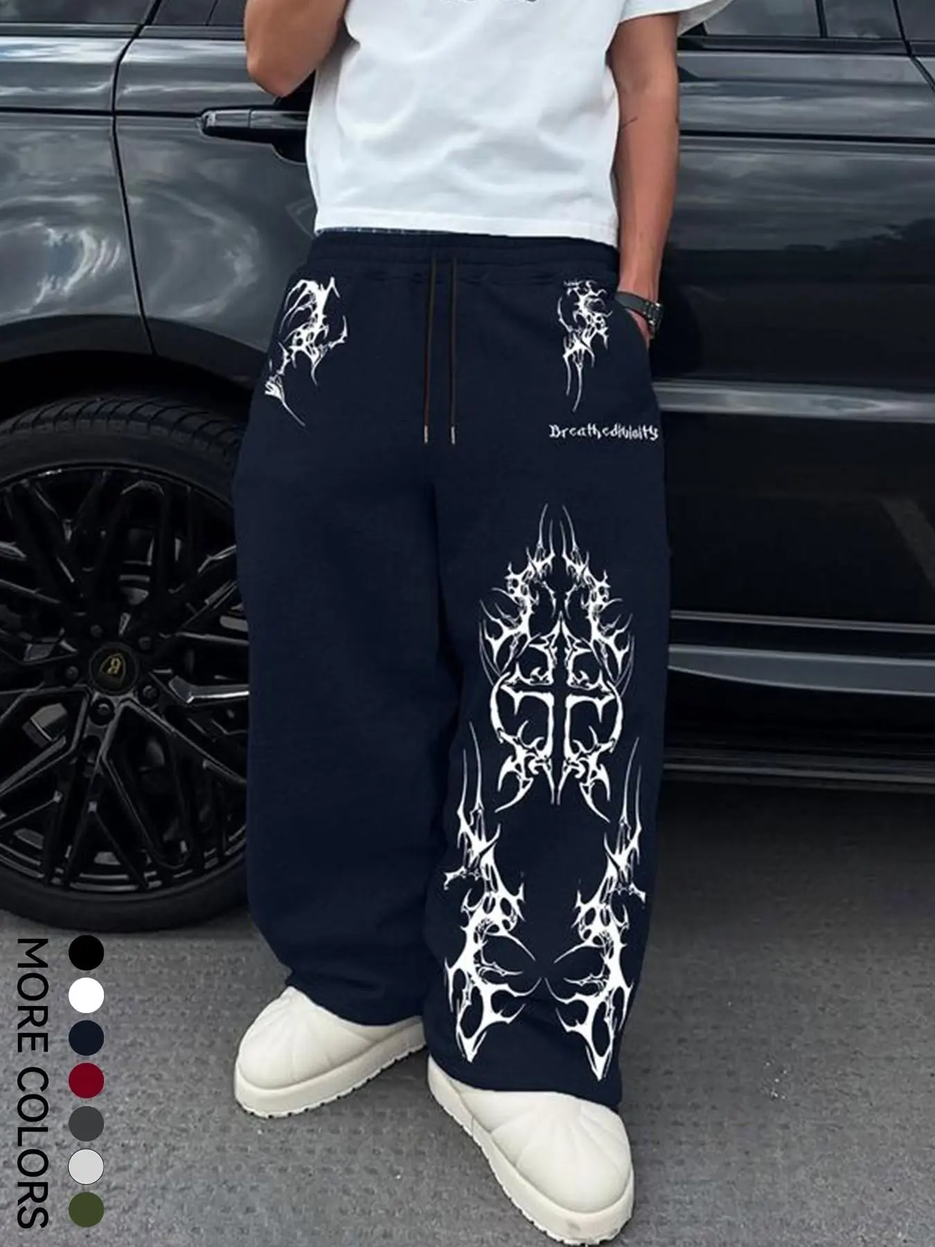 Viral Grunge Aesthetic Tribal Print Joggers for Men & Women | Relaxed Fit Wide Leg Streetwear Pants for Daily Outfits | Aesthetic Alt Fashion Oversized Sweatpants with Unique Graphic Detail Sporty Comfy Breathable