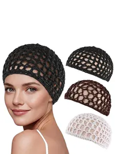 3pcs/set Women's Handmade Hair Net Wigs Hat Set, Solid Color Protective Sleep Cap, Easy-To-Wear Headwear for Daily Use
