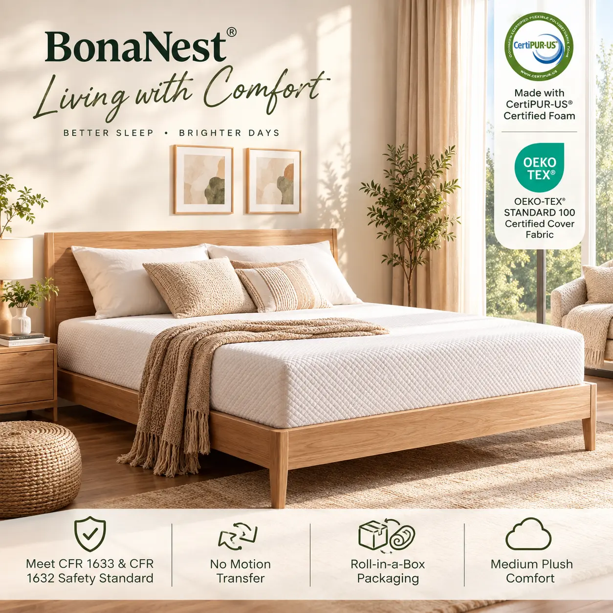 Lunara Gel Memory Foam Mattress, Twin/Full/Queen/King Size, CertiPUR-US Certified, Medium Firm, Cooler Sleep, Soft, Washable, Enhances Circulation Breathability Comfortable Coolness Optimal Relief