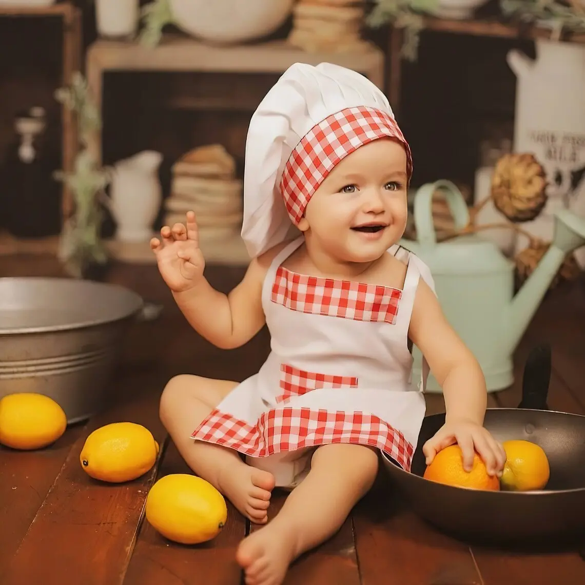 2pcs Baby Photography Chef, Hundred Days Photo Clothes, Infant Hundred Year Photo Costume, Small Chef Clothing Set, Outfit