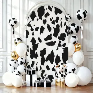 Elastic Cow Pattern U-Shaped Background Cloth for Party Decoration, Round Arch Cover, Outdoor Backdrop, No Arch Included, Nylon Material, Photo Backdrops