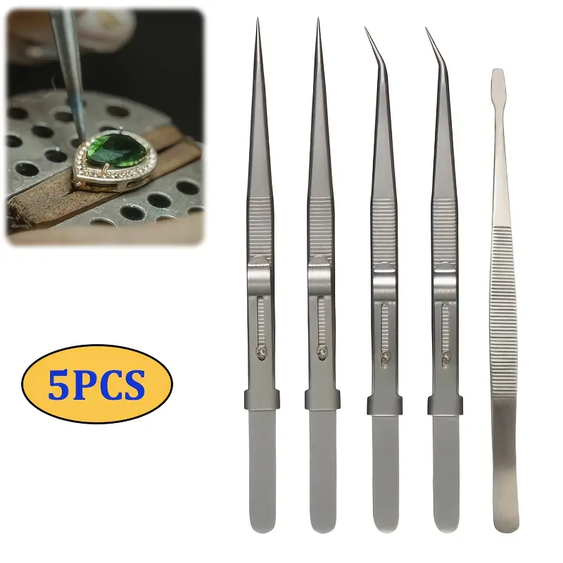 5 Pcs Precision Tweezers Set,Anti - Static Stainless Steel Tweezers for Electronics,Jewelry Making,Medical and Laboratory Work,Craft,Model Building,Soldering,Watch,Car Repair,Christmas Party Gifts,Hand Tools Kits