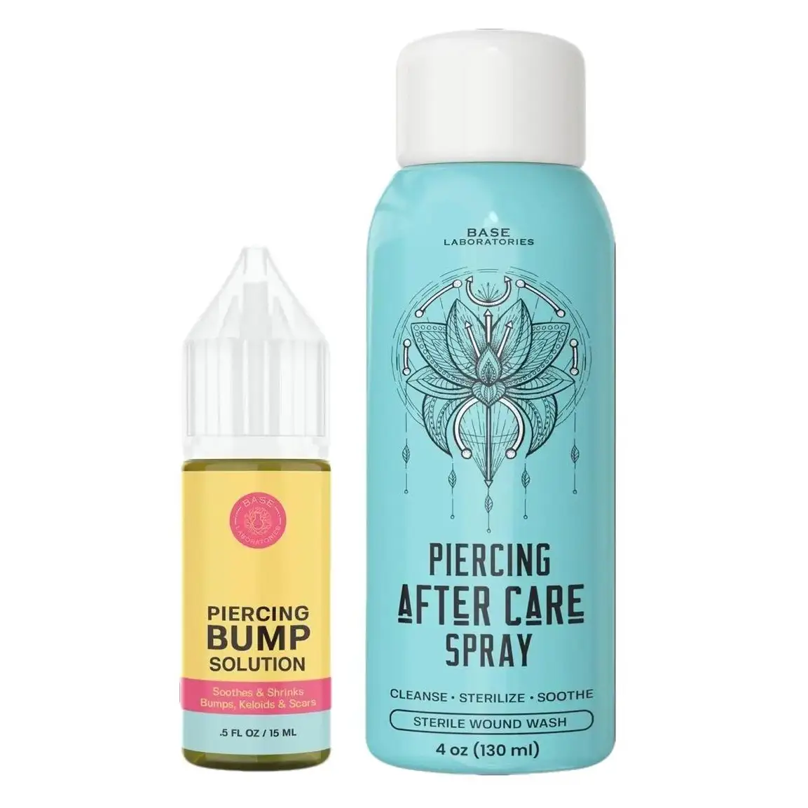 Base Laboratories Piercing Aftercare Kit - 4oz Sea Salt Spray & 0.5oz Bump Oil - Soothing & Shrink Keloids - All-Natural Piercing Care Solution