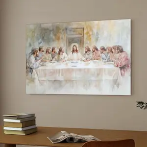 Last Supper Watercolor Painting Modern Christian Art Bible Wall Art Jesus Prints Catholic Painting Christian Picture of Jesus Christmas Easter Gifts Living Room Study Room Church Wall Decor Eco-Friendly Materials Fade-Resistant Waterproof UV-Protected