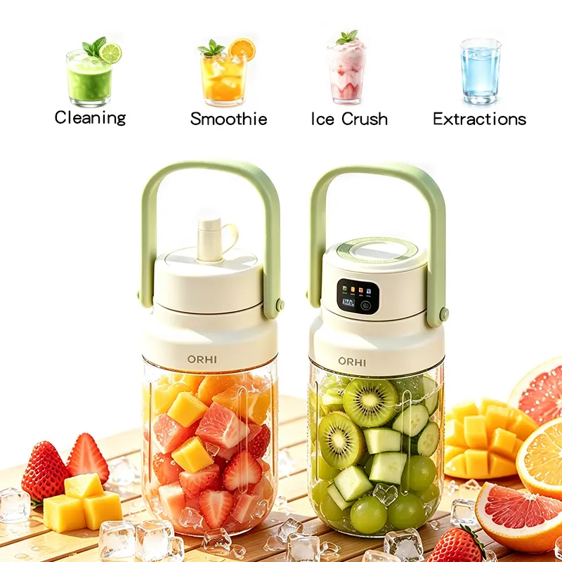 ORHI Portable Smoothie Blender, 44oz Cordless Blender with LED Function Display, BPA-Free Food Grade Material, Rechargeable Ice Crushing Blender for Family Shakes, Healthy Drinks, Kitchen Use, Birthday & Holiday Gift juicer