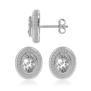 Vintage Oval Halo Stud Earrings D Color VVS Synthetic Moissanite Silver-plated Earrings Elegant Valentine’s Day Birthday Mother’s Day Bridal Wedding Jewelry Gift for Women