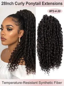 28inch Long Synthetic Ponytail Curly Wave Drawstring Ponytail Afro Curly Fluffy HairPieces Extension Heat Resistant Clip in Ponytail Wigs For Women Girl Daily Use Curly Wave Extensions