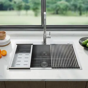 【GARVEE】33 x 22 Drop-In Workstation Kitchen Sink 	6 Gauge Stainless Steel Topmount Sink, 10" Deep Single Bowl & 5 Accessories
