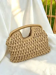 Vacation Minimalist Hollow Out Straw Satchel, Holds Phone Keys Cosmetics, Beach Sand Leisure Women's Bag, Shell Design
