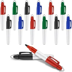 12 count Mini Permanent Markers with Golf  Clips for  Badge Quick Drying Fine Point Ink Pens for School Office Outdoor Activities(Black, Blue, Red, Green)