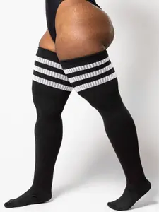 Thunda Thighs - Tubbies - Stripes Plus Size Thigh High Socks - Women's Lightweight Cotton Blend Socks