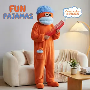 Fun Onesie Set, Comfortable Sleepwear Home Clothes with Hat, Cute Monster Party, Soft Flannel Pajama - 3 Piece Set Includes Robe + Comb + Shoes