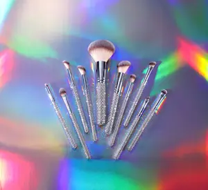 10-Piece Silver Glitz & Glam Makeup Brush Set - Face, Eye, Foundation, Powder, Blush Application Kit for Beauty & Personal Care Tools