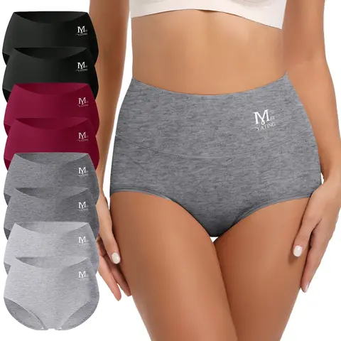 Morelect Women's High-Rise Soft Cotton Plain Color Underwear, 4/6/8-Pack Breathable Comfy Panties, All-Day Wear Casual Lingerie, Burgundy