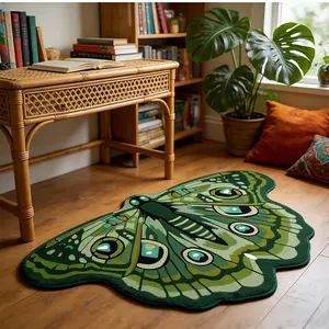 Tropical Jungle Style Butterfly Area Rug, Luxurious Vintage Ethnic Insect Mat, Bedroom Living Room Carpet, Soft Comfortable Plush Foot Pad