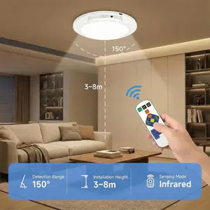 Rechargeable Motion Sensor Ceiling Light with Remote Magnetic Wireless Battery Powered for Closet Shower Stairs Shed Hallway Porch Patio Easy Remote Control Switch Modes Change Color Dimmable Timable 150° Detection Range 3-8m