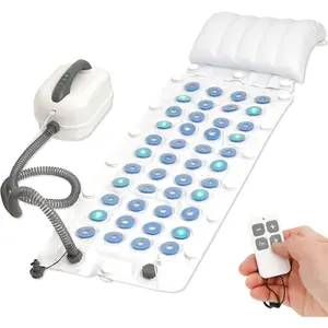 Bubble Bath Mat for Bathtub Spa, Full Body Hydrotherapy Massager with 6 Bubble Speeds & 6-Color LED Lights, Non-Slip Suction Cups, Remote Control & Inflatable Bath Pillow for Stress Relief