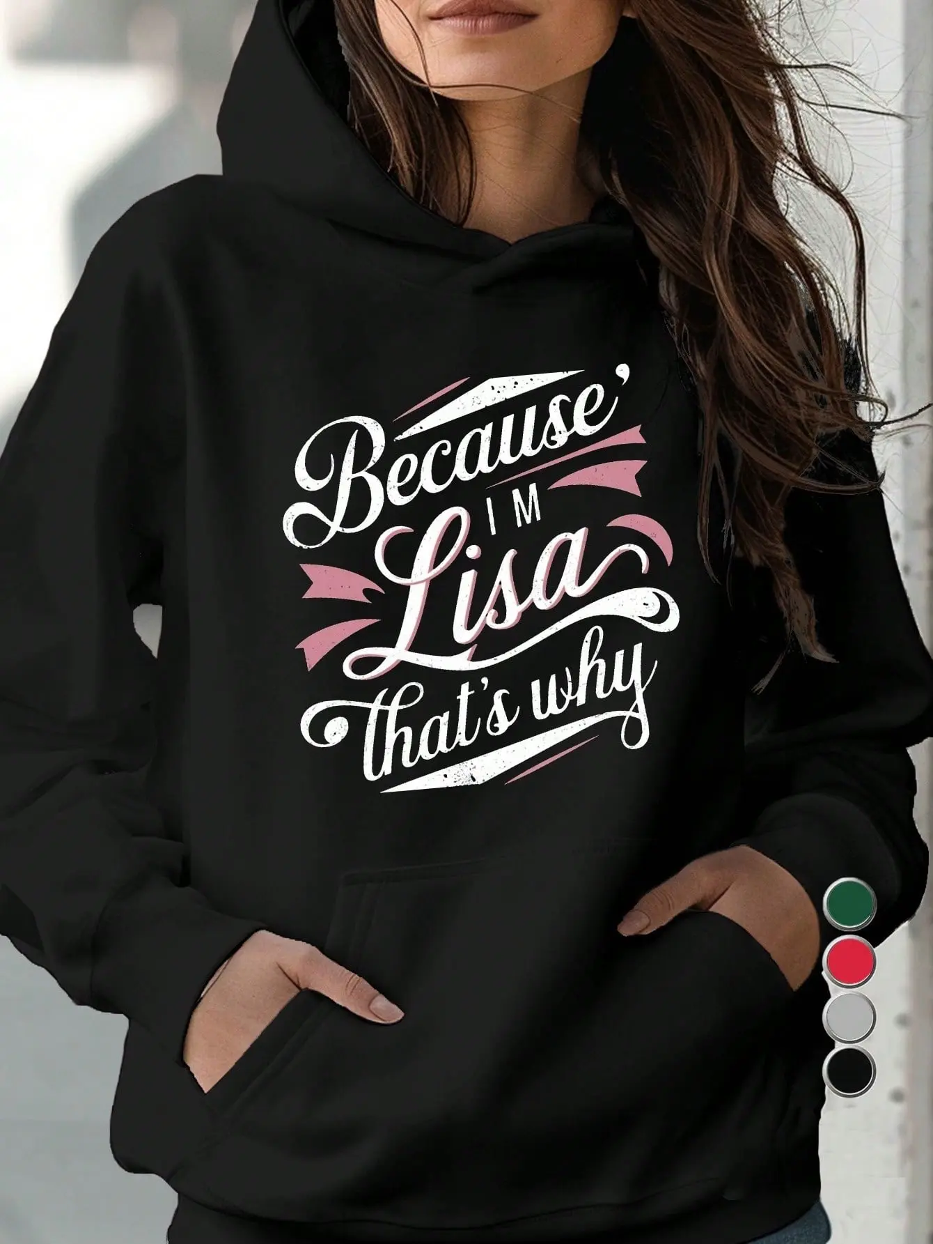 Women's Soft Fabric Digital Print Pullover Hoodie Top - Personalized "Because I'm Lisa That's Why" Printed Text, Casual Long Sleeves, Custom Fit, 1-Piece, Sizes S-3XL, Joggers-Compatible, for Lisa Enthusiasts, Everyday Outings, Fashion Womenswear