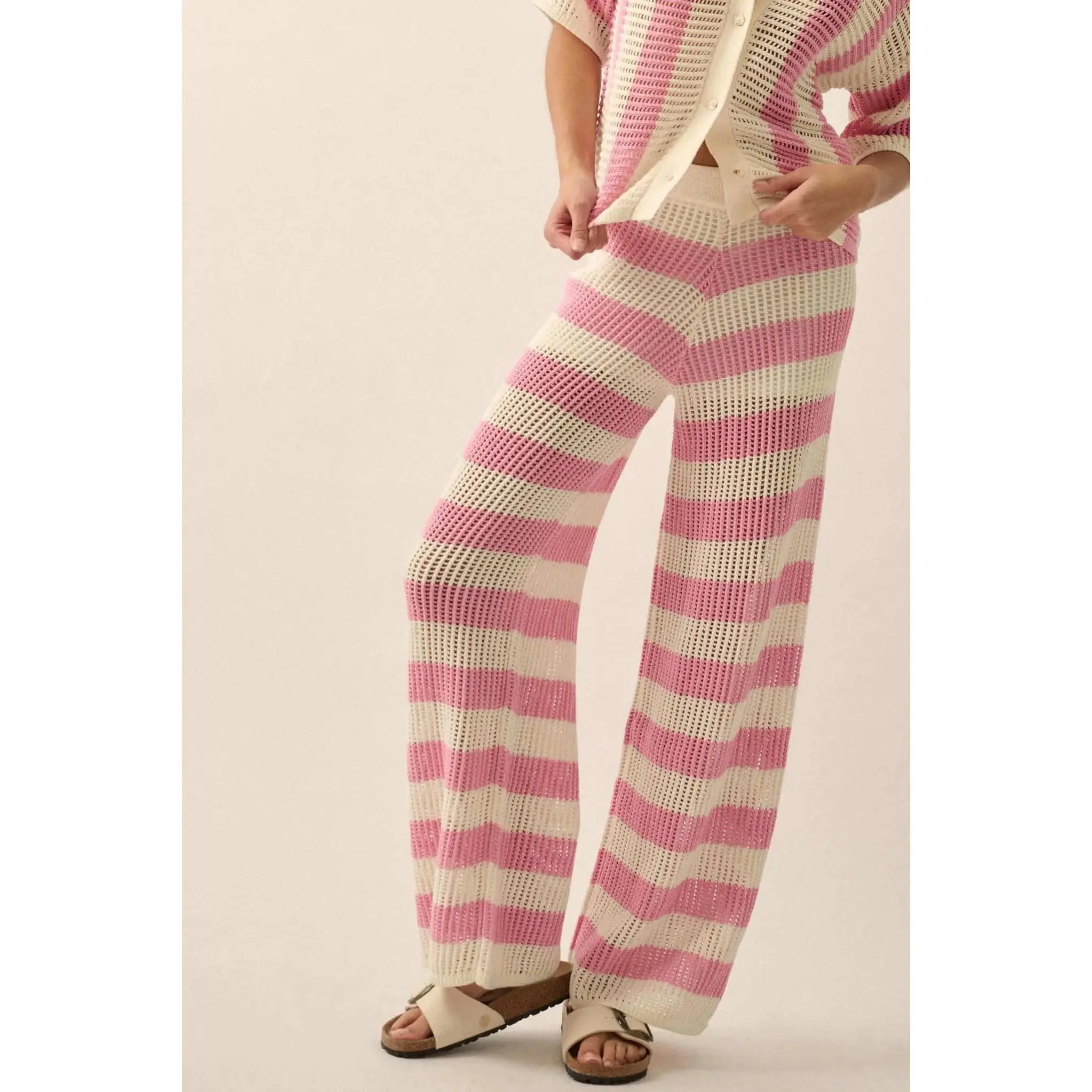 Knit Pick Striped Crochet Knit Sweater Pants