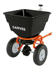 Gaomon Tow-Behind Broadcast Spreader, 130lb Steel Frame Rust-Proof Poly Hopper Pull Spreader with 10" Tires, Adjustable Flow Control, Rust-Proofing, for Fertilizer/Seed on ATV, Tractor (Black+Orange, Uneven Terrain Compatible)