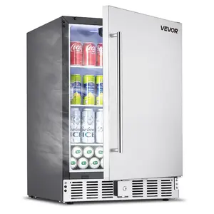 VEVOR 24 inch Indoor/Outdoor Beverage Refrigerator, 185QT Undercounter or Freestanding Beverage Fridge, 175 Cans Built-in Beer Fridge with Stainless Steel Body for Residential Home Bar Commercial UseVEVOR Super Brand Day