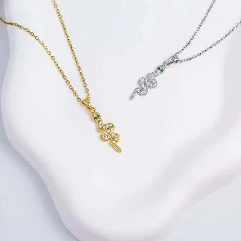 Gold-Silver Snake Curve Necklace, Hypoallergenic Costume Jewelry with Adjustable Chain, Lightweight Fit Unisex Everyday Wear, 1st Anniversary Couple Gift with Birthstone Pendant, Hypoallergenic Jewelry, Zircon Eyes