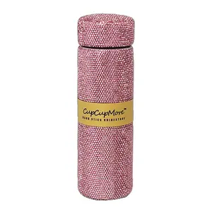 Cupcupmore 16oz Pink Bling Rhinestone Vacuum Flasks Double Wall Stainless Steel Insulated tumbler with Leak-proof Lid Glitter Water bottled,Sparkle Portable Thermal Mug for Women Men,Keeps Cold 12 Hours and Hot 6 Hours Shiny Drinkware Cup