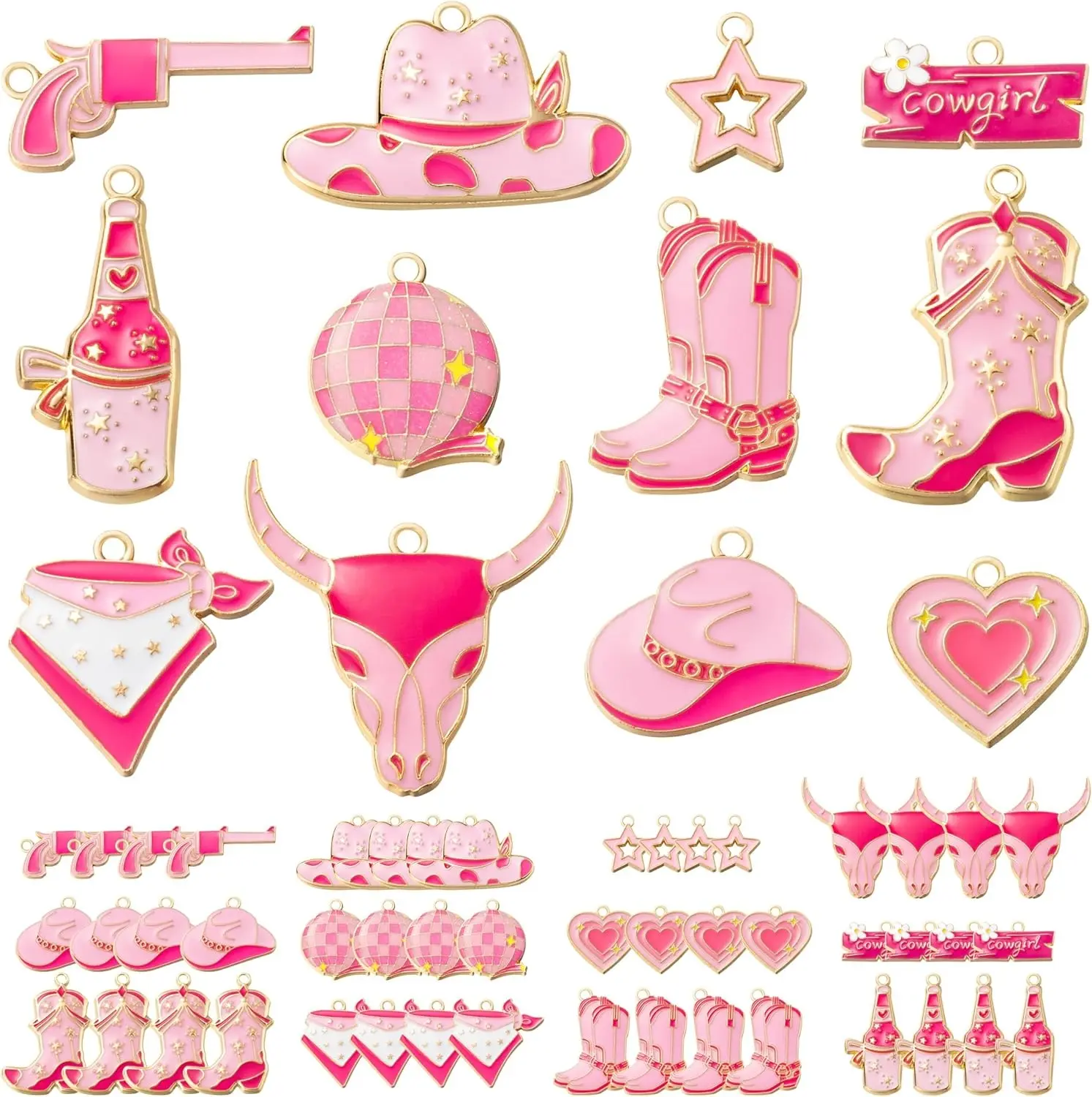 Western Cowgirl Charms Pendants - 48Pcs Cowboy Boot Alloy Enamel Jewelry Pendants Bull Head Hat Heart Charms for Jewelry Making Earring Necklace Bracelet Making DIY Crafts Birthday Gift