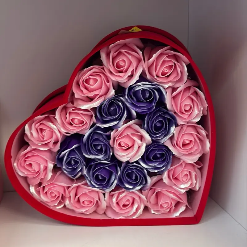Scented Roses Heart Bouquet Love - Pink & Purple Roses in Red Heart Box for Valentine's Day Gift