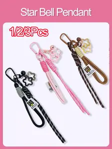 DIY Braided Cord & Star Bell Pendant, Star Design, Woven Rope Star Keychains Accessory Bell Star Bag Charm, Keychain For Bags, Star Purse Charms Star-Shaped Keyring Stars Bell Hanging Rope Ornaments, Keychain Accessories
