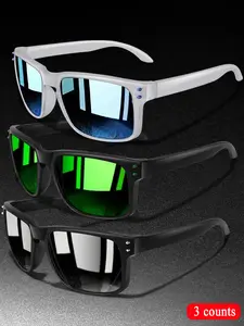 3-Piece Fashion Polarized Sports Outdoor Sunglasses Set, Unisex Cycling Hiking Eyewear, Classic Square Frame + Polarized Lenses, Daily Accessories