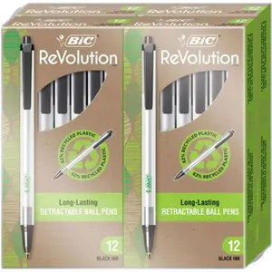 BIC ReVolution Clic Stic Plastic Retractable Ballpoint Pen - Black Ink, Sleek Design, Effortless Writing, 48-Pack - for Office Note-Taking, Doodling