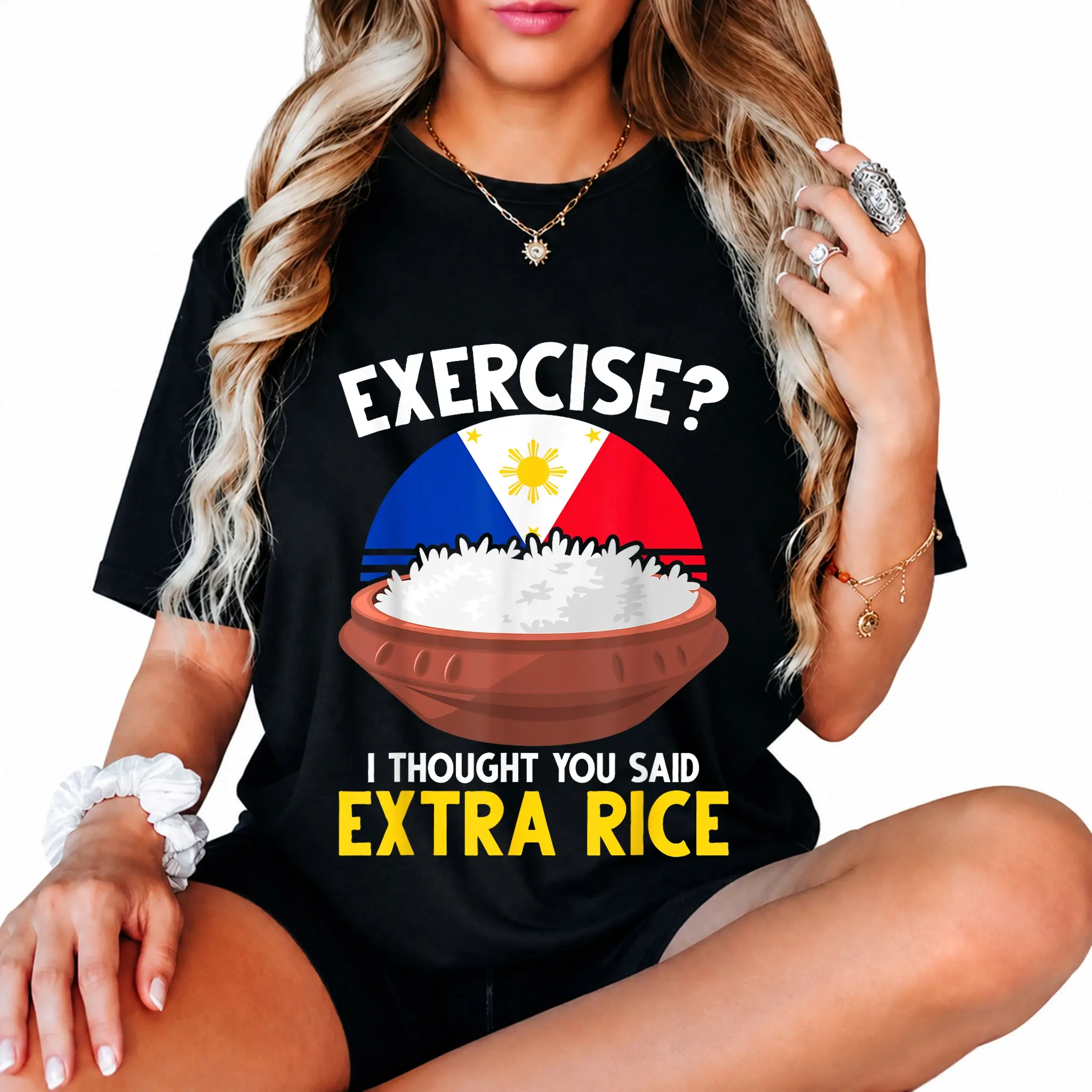 100% Cotton Funny Filipino Pride Extra Rice Filipina Proud Philippines T-Shirt