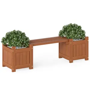 COSTWAY - Solid Wood Flower Box Mini Outdoor Planter Boxes with Bench