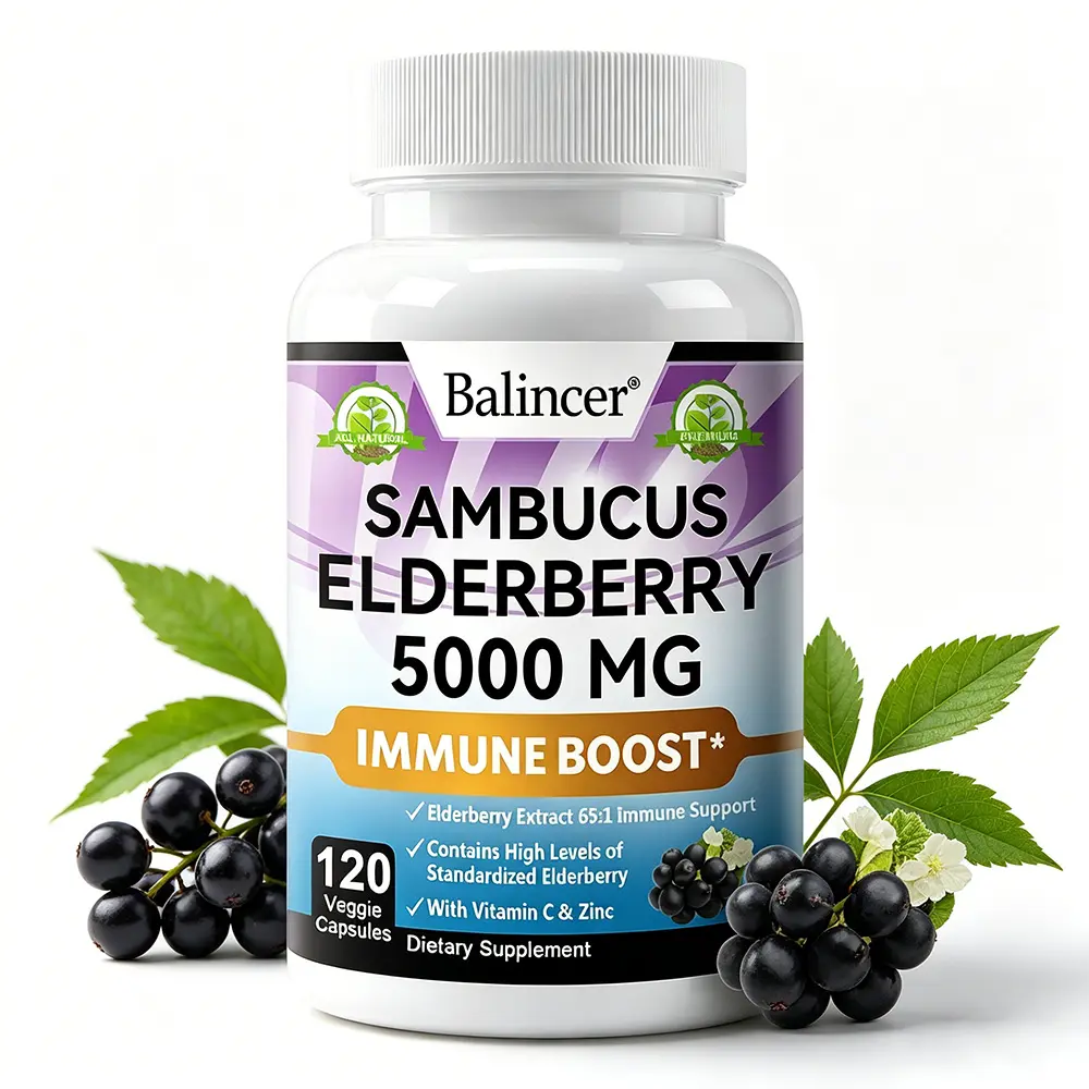 Balincer Organic Sambucus Elderberry 5000mg Capsules - 3-in-1 Immunity Support Capsules Vitamins Supplements