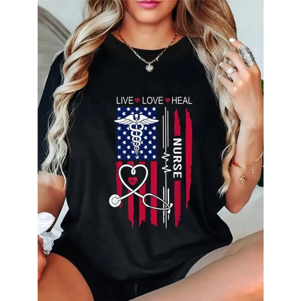 [100% Cotton] 100% Cotton American Flag Nurse Day Gifts, Week Gift Nurse, Nurse'S Day T-Shirt T-Shirt For Men And Women
