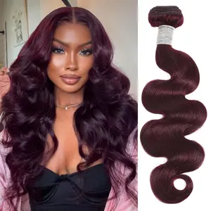 ANMETAN 99j Color Human Hair Bundles Body Wave, 12A Burgundy Wine Red Dark Purple Colored Human Hair, 100% Unprocessed Virgin Remy Hair Soft Thick Single Bundle, 2 Bundles, 3 Bundles