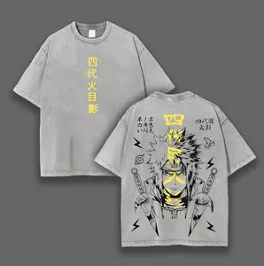 Minato Namikaze - Naruto Anime Double Printed Vintage Washed Tee Unisex Oversize Anime Manga Washed Heavyweight Cotton T-shirt, Gift For Anime Fan, Anime Lover