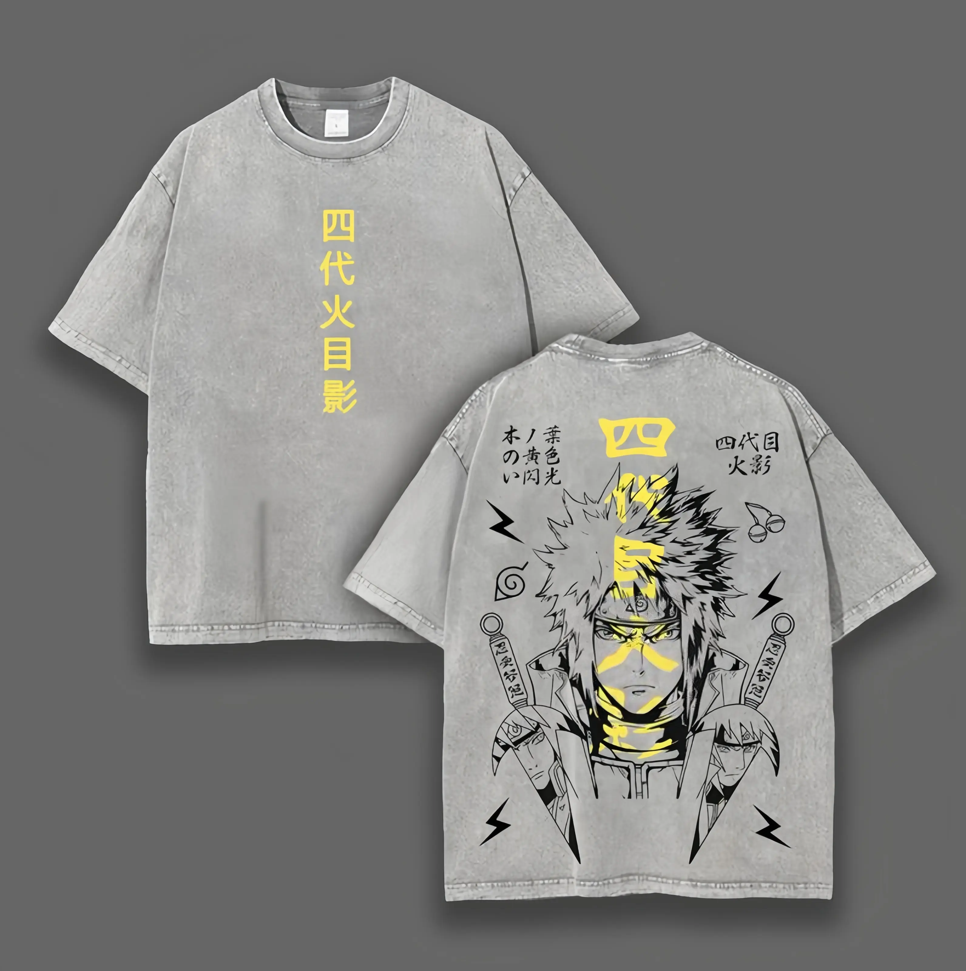 Minato Namikaze - Naruto Anime Double Printed Vintage Washed Tee Unisex Oversize Anime Manga Washed Heavyweight Cotton T-shirt, Gift For Anime Fan, Anime Lover