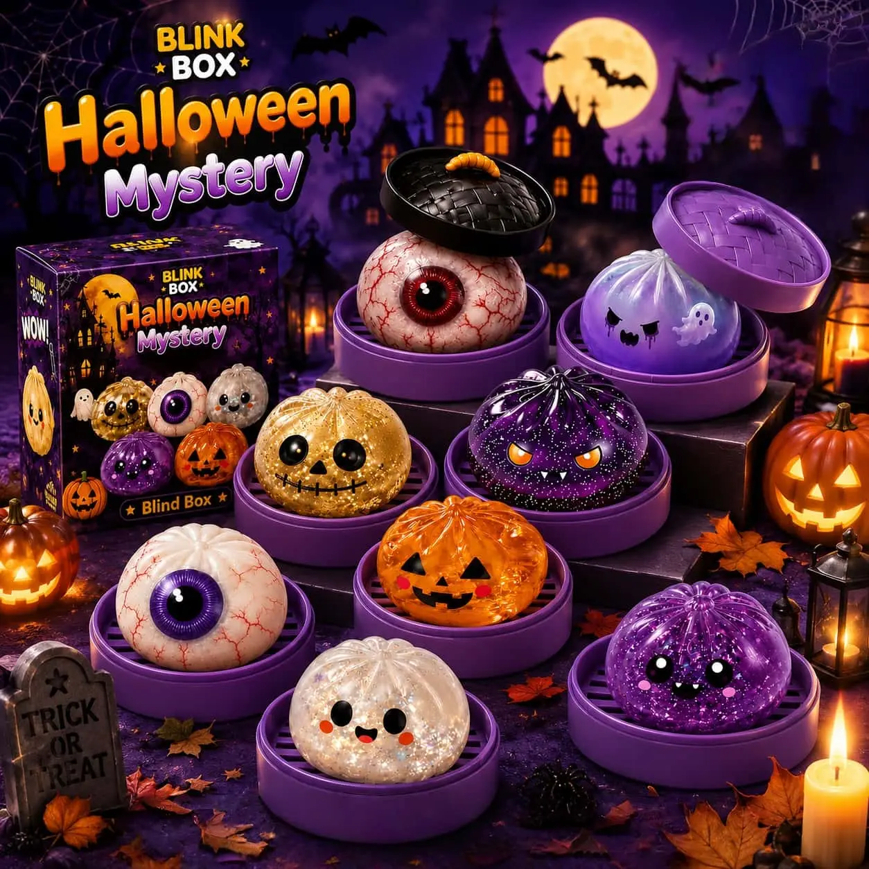 Random Cute Halloween Scary Ghost PVC Vinyl Squeeze Toy Set, Portable Stress-Relief Hand Squeeze Toys, Perfect Halloween Party Treat Bag Fillers And Holiday Gifts-MM