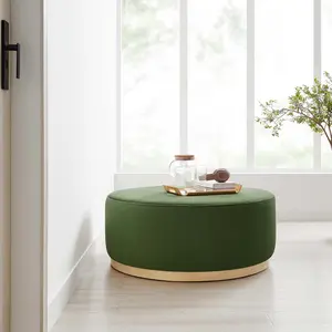 Modway Tilden Large 38" Round Performance Velvet Upholstered Ottoman in Moss Green Natural